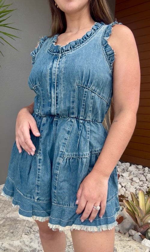 Distressed Hem Denim Romper